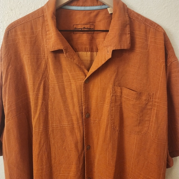 Tommy Bahama 100% Silk Orange Crosshatch Button Down Shirt Mens XXL - Picture 2 of 9